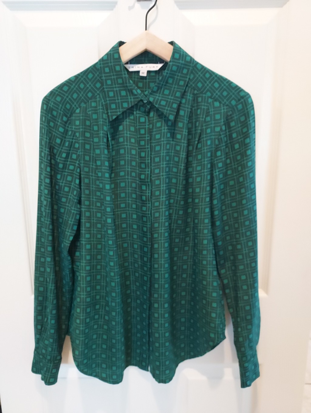 Trina Turk Teal Green Geometric Button-Down Shirt New Without Tag